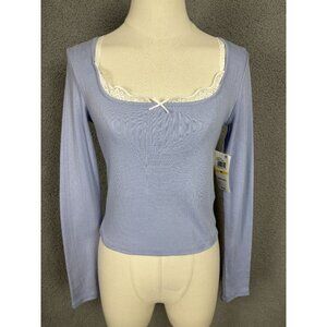 Sugar Moon Frozen Peri Trend Knits Long Sleeve Top W/ Lace Trim Medium NWT's